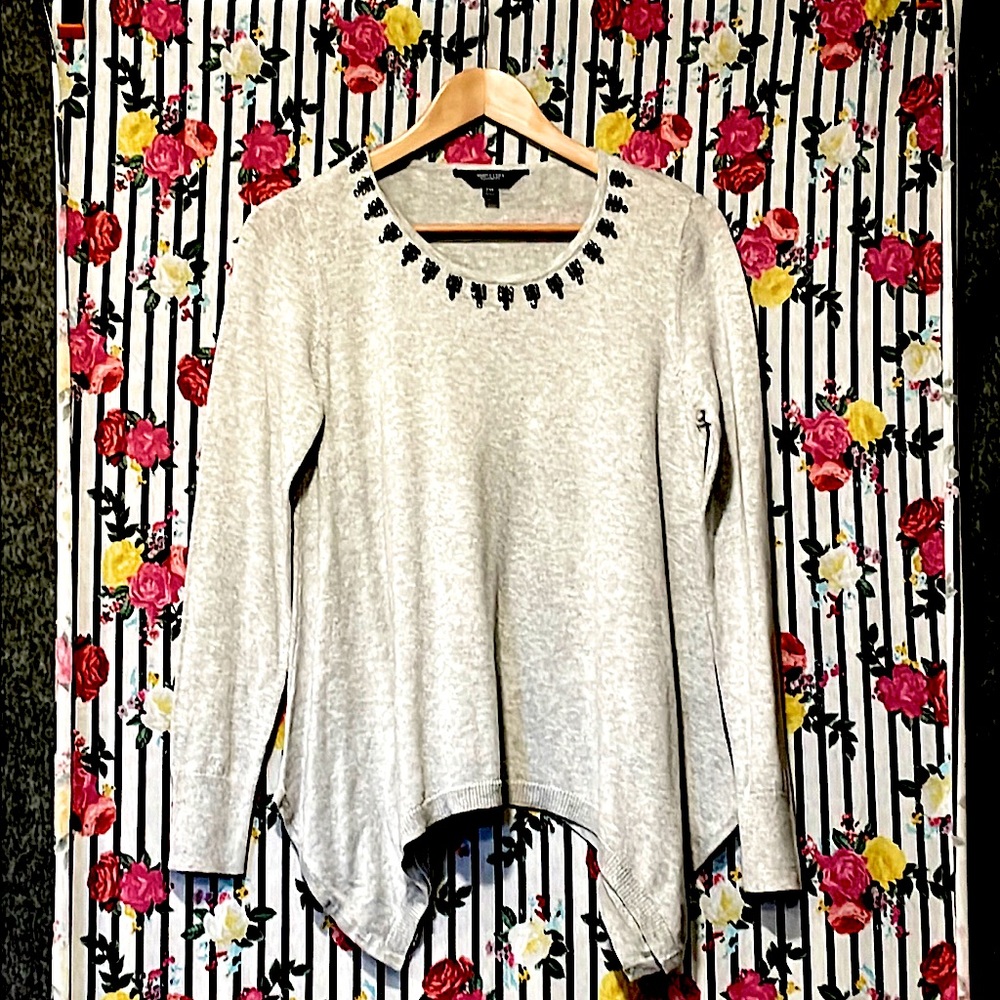 Gray jeweled collar sweater, women size MP